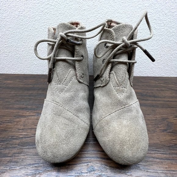 Toms Suede Wedge Lace Up Ankle Booties Women's Size 7 - Picture 2 of 12